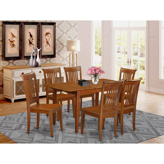 7 Pc Set Rectangular Kitchen Table Having 12" Leaf And 6 Wood Dinette Chairs In Saddle Brown By East West Furniture | Dining Sets | Modishstore