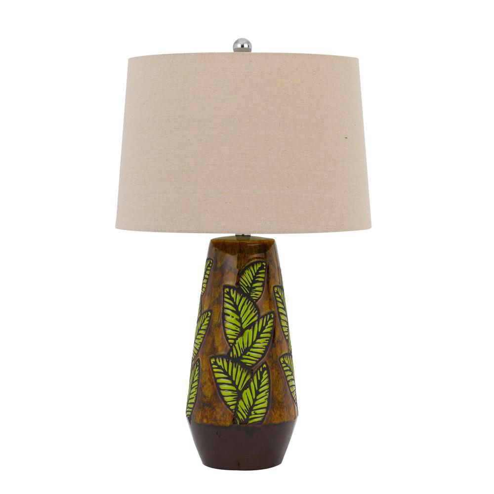150W 3 Way Hanson Ceramic Table Lamp With Hardback Taper Linen Drum Shade, Cocoa By Cal Lighting | Table Lamps | Moidshstore - 3