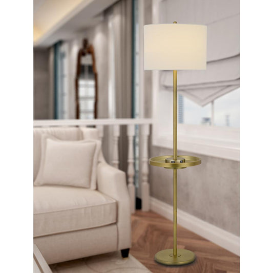 150W 3 Way Crofton Metal Floor Lamp With Centered Metal Tray Table With 2 Usb Charging Ports And Weighted Metal Base, Antique Brass By Cal Lighting | Floor Lamps | Moidshstore