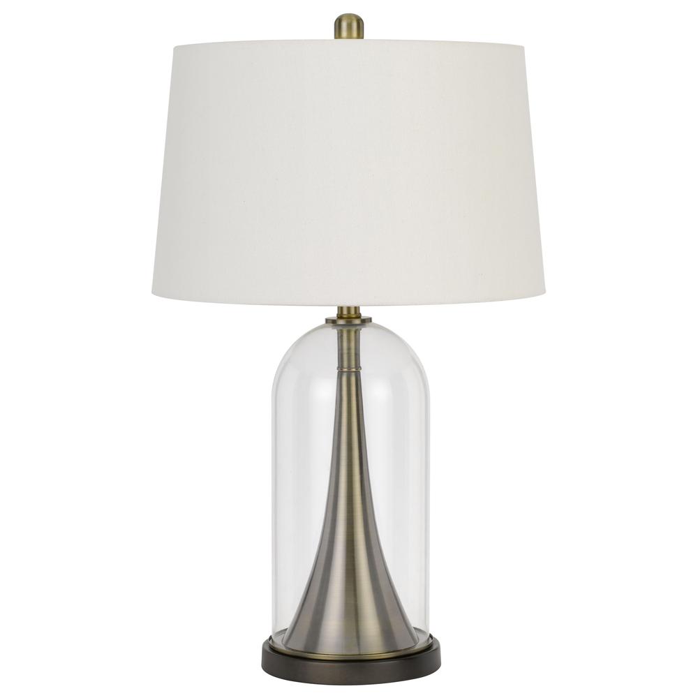 150W 3 Way Camargo Glass/Metal Table Lamp With Hardback Taper Drum Fabric Shade, Glass/Antique Brass By Cal Lighting | Table Lamps | Moidshstore - 3
