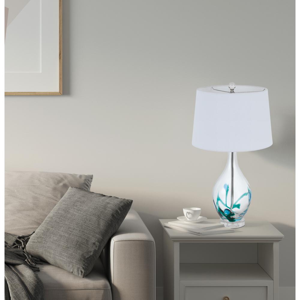 150W 3 Way Harlan Glass Table Lamp With Hardback Taper Drum Fabric Shade By Cal Lighting | Table Lamps | Moidshstore - 4