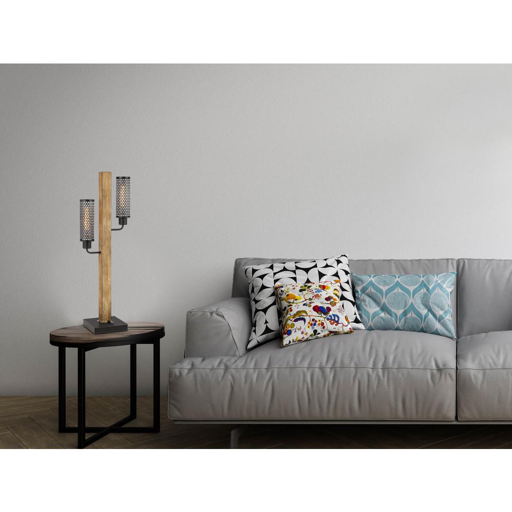 60W X 2 Lenox Lantern Style Rubber Wood / Metal Table Lamp With Mesh Metal Shades By Cal Lighting | Table Lamps | Moidshstore - 4