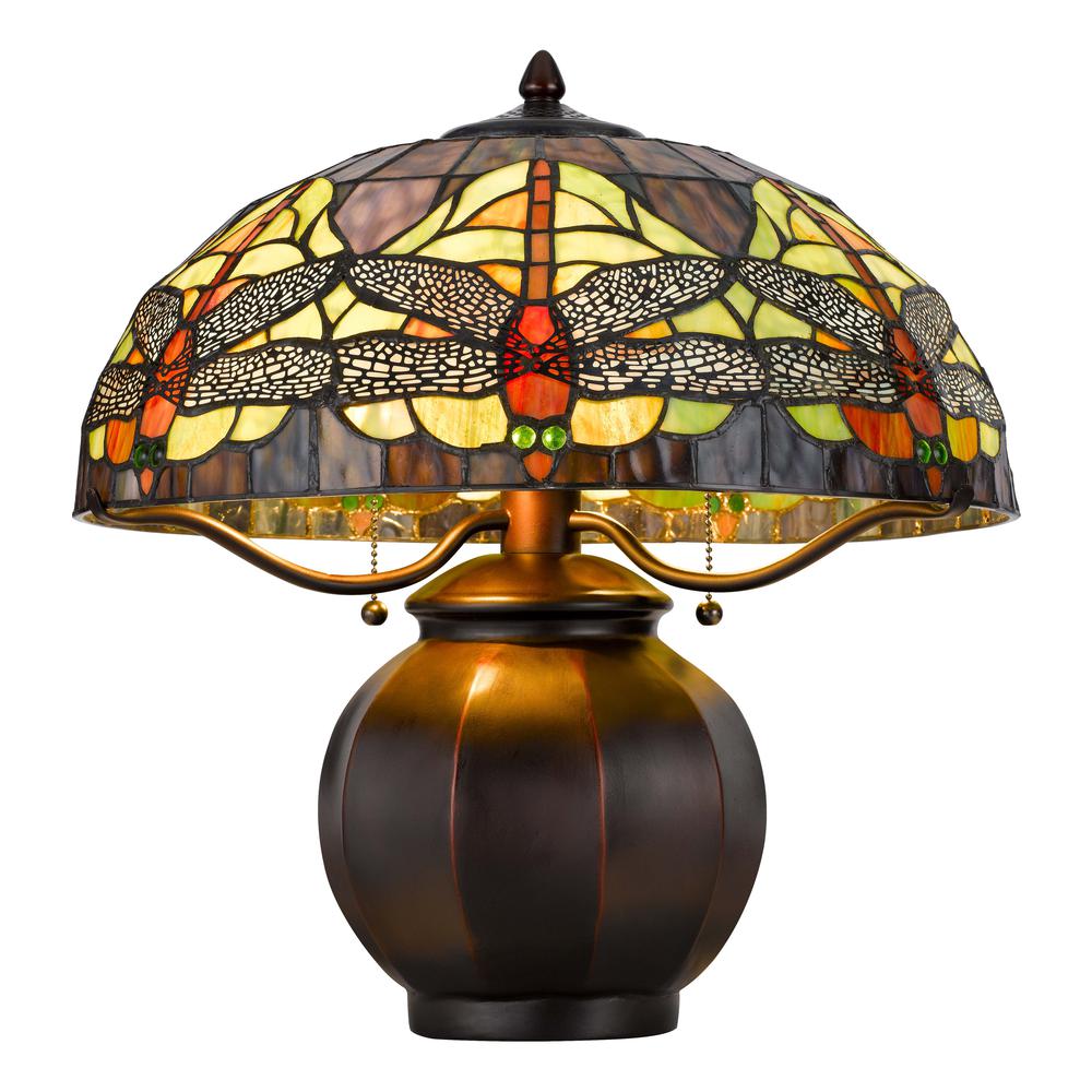 60W X 2 Tiffany Table Lamp With Pull Chain Switch With Metal Lamp Body By Cal Lighting | Table Lamps | Moidshstore - 4