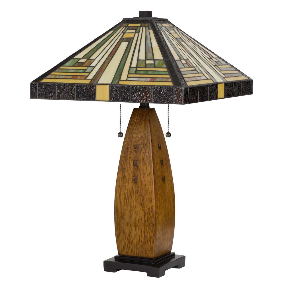 60W X 2 Tiffany Table Lamp W/ Pull Chain Switch W/ Resin Lamp Body By Cal Lighting | Table Lamps | Moidshstore - 4