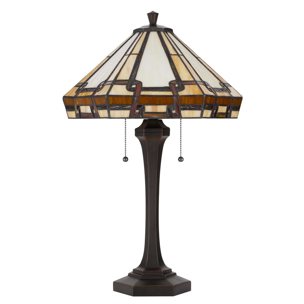 60W X 2 Tiffany Table Lamp With Pull Chain Switch With Resin Lamp Body By Cal Lighting | Table Lamps | Moidshstore - 4