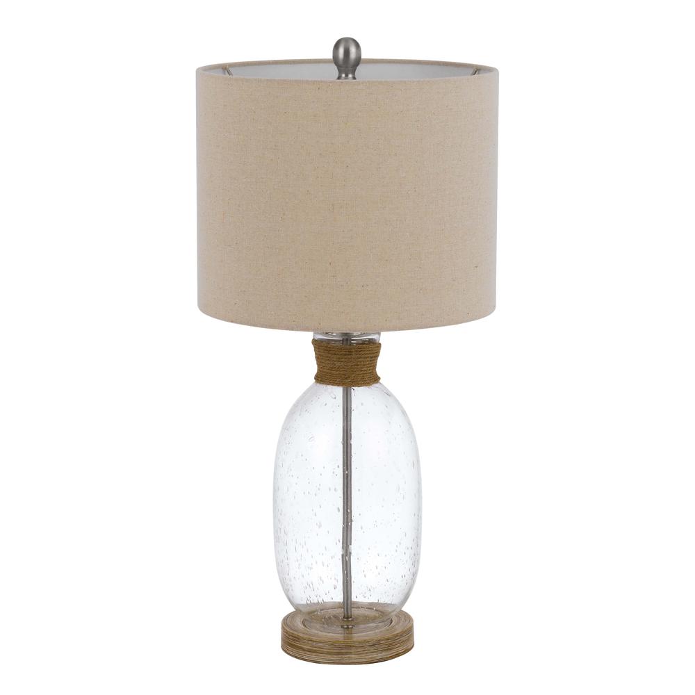 150W 3 Way Seymour Bubbled Glass Table Lamp With Resin Base And Hardback Drum Linen Shade By Cal Lighting | Table Lamps | Moidshstore - 4