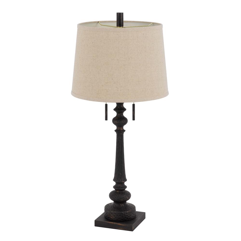 60W X 2 Torrington Resin Table Lamp With Pull Chain Switch And Hardback Linen Shade By Cal Lighting | Table Lamps | Moidshstore - 4