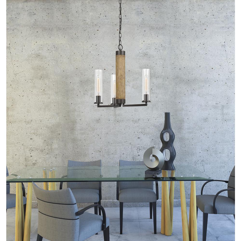 60W X 3 Silverton Metal/Wood 3 Light Chandelier With Glass Shades. (Edison Bulbs Included) By Cal Lighting | Chandeliers | Moidshstore - 2