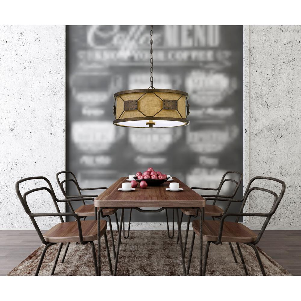 60W X 3 Ragusa Metal 2 In 1 Pendant/Semi Flush Mount Fixture With Burlap Shade By Cal Lighting | Pendant Lamps | Moidshstore - 4