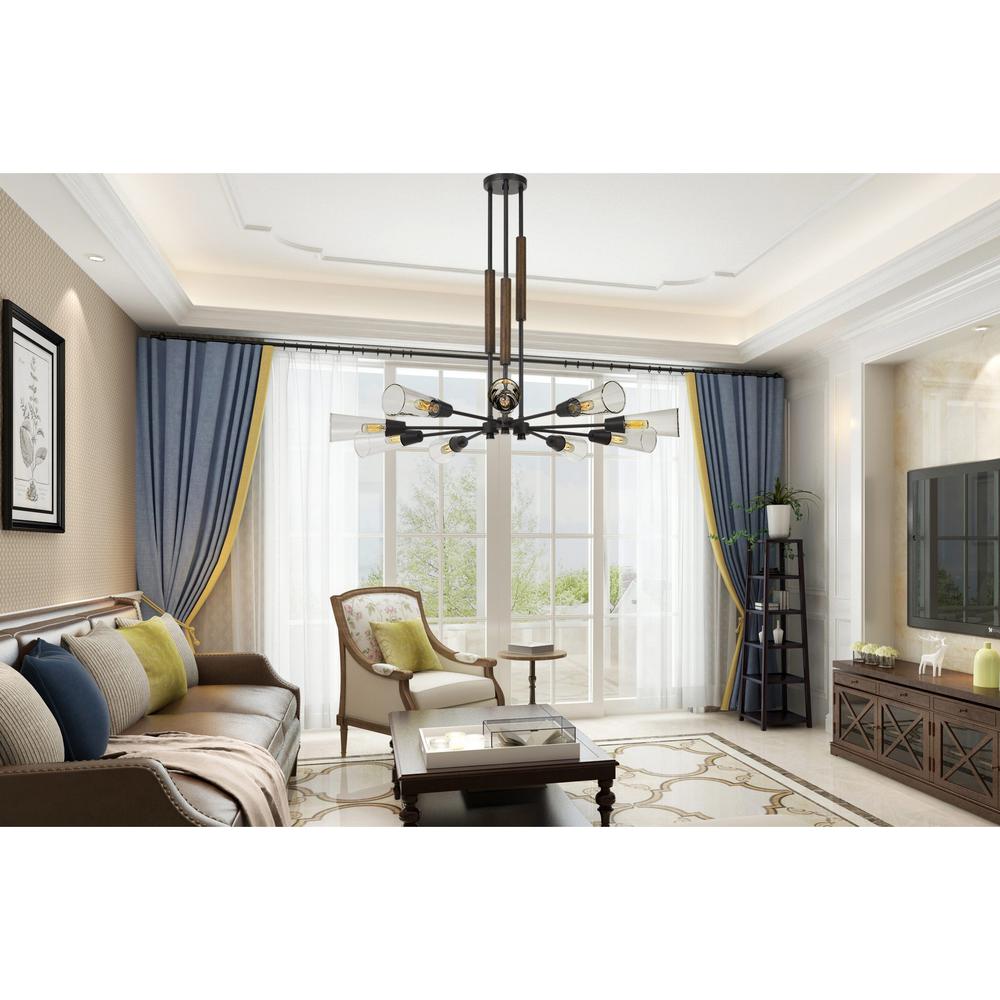 60W X 9 Vasto Wood/Metal Chandelier With Glass Shade (Edison Bulbs Not Included) By Cal Lighting | Chandeliers | Moidshstore - 3