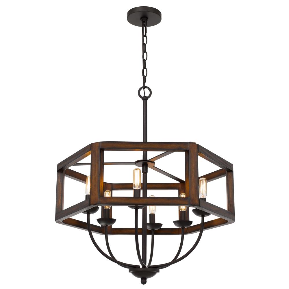 60W X 6 Renton Hexagon Rubber Wood / Metal Chandelier By Cal Lighting | Chandeliers | Moidshstore - 4