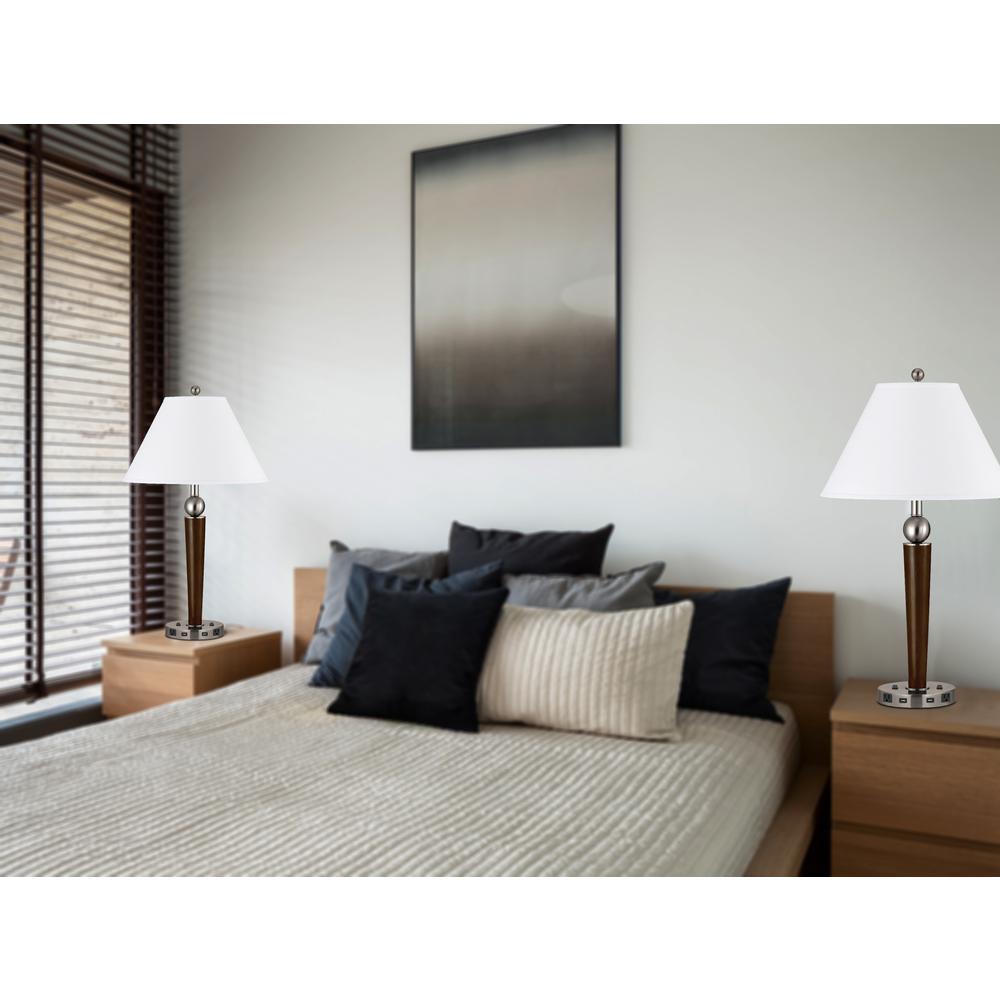 60W X 2 Metal Night Stand Lamp With 2 Usb And 2 Power Outlets, On Off Rocker Base Switch, La8005Ns7Rbs By Cal Lighting | Table Lamps | Moidshstore - 2