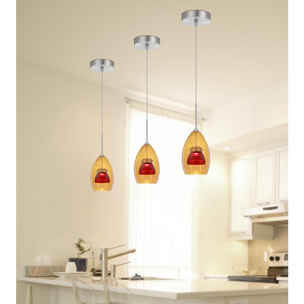 Integrated Dimmable Led Double Glass Mini Pendant Light. 6W, 450 Lumen, 3000K, Amber/Red By Cal Lighting | Pendant Lamps | Moidshstore - 3