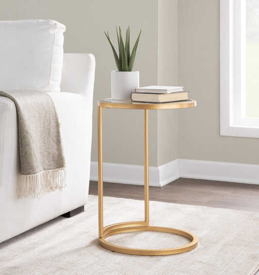 Round Zenn End Table in Gold Metal with Clear Glass Table Top By LumiSource | Side Tables | Modishstore