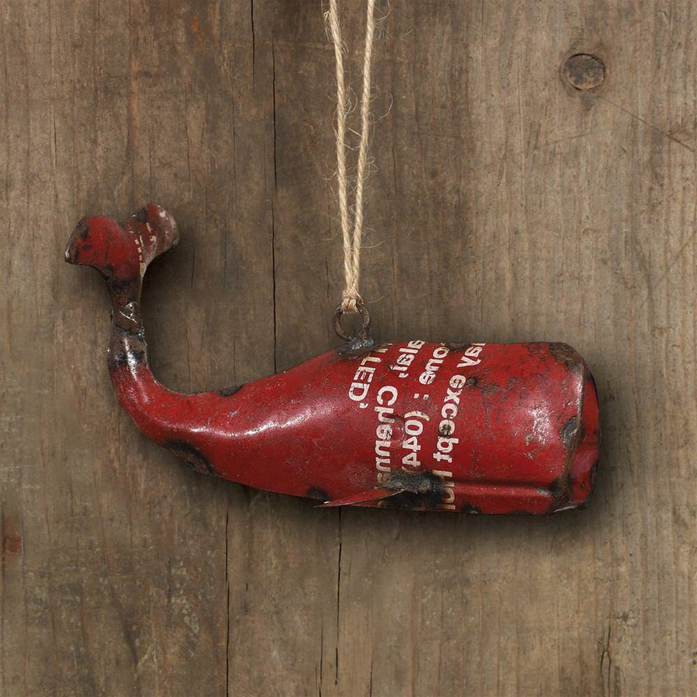 HomArt Reclaimed Metal Whale Ornament - Red - Set of 4-6