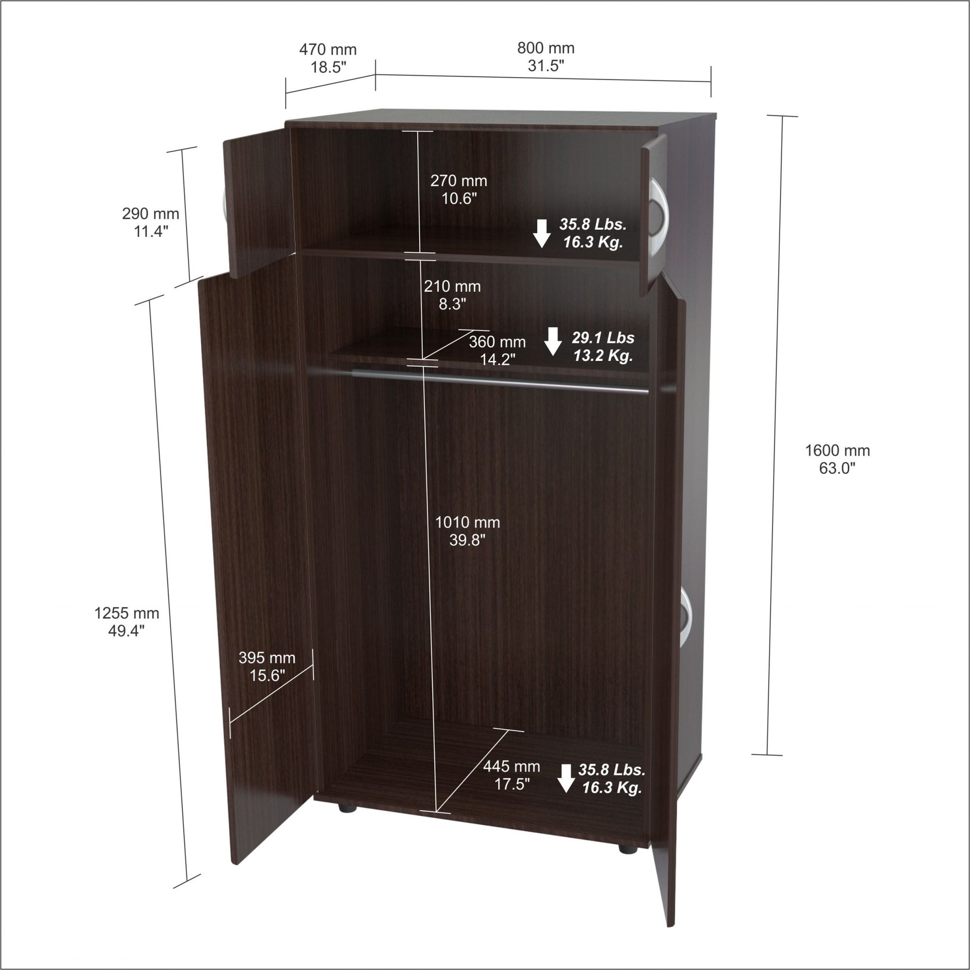 Espresso Finish Wood Wardrobe With Four Doors By Homeroots | Armoires & Wardrobes | Modishstore - 5