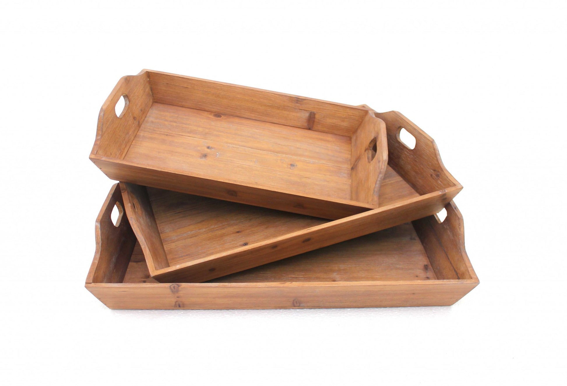 Brown Country Cottage Wooden - Serving Tray 3Pcs By Homeroots | Trays | Modishstore - 3