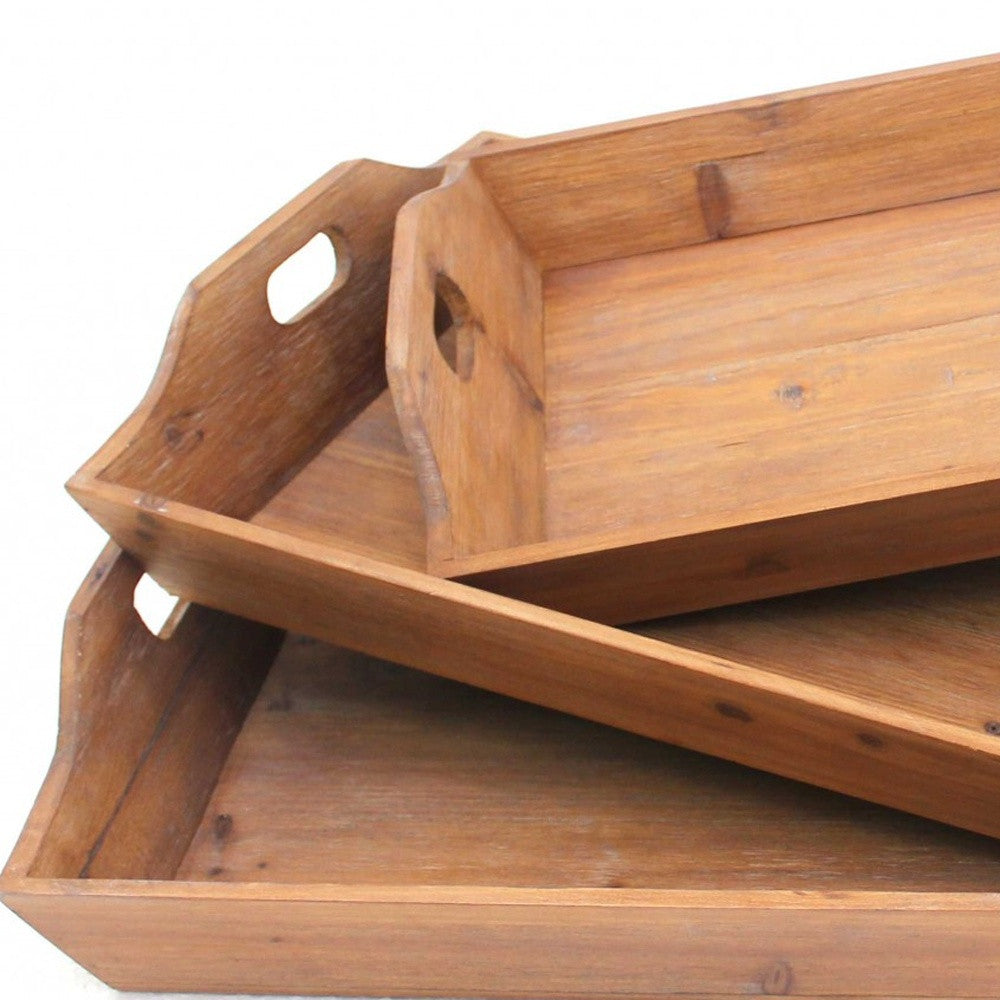Brown Country Cottage Wooden - Serving Tray 3Pcs By Homeroots | Trays | Modishstore - 4