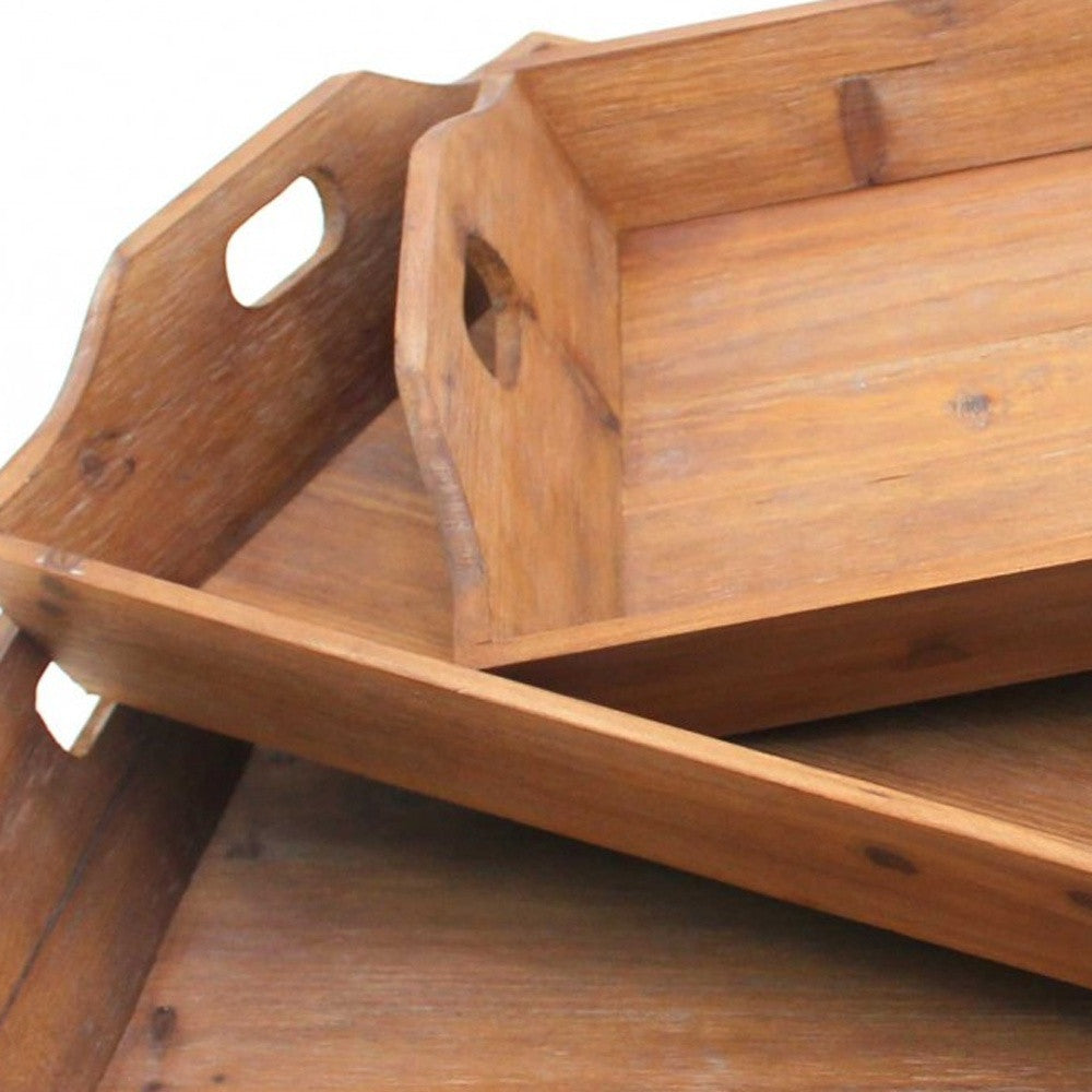 Brown Country Cottage Wooden - Serving Tray 3Pcs By Homeroots | Trays | Modishstore - 5