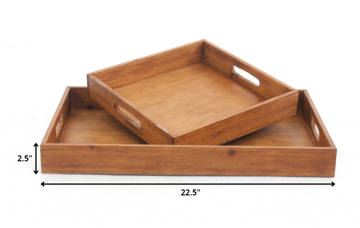 Brown Country Cottage Wooden Serving Tray 2Pc By Homeroots | Trays | Modishstore - 2