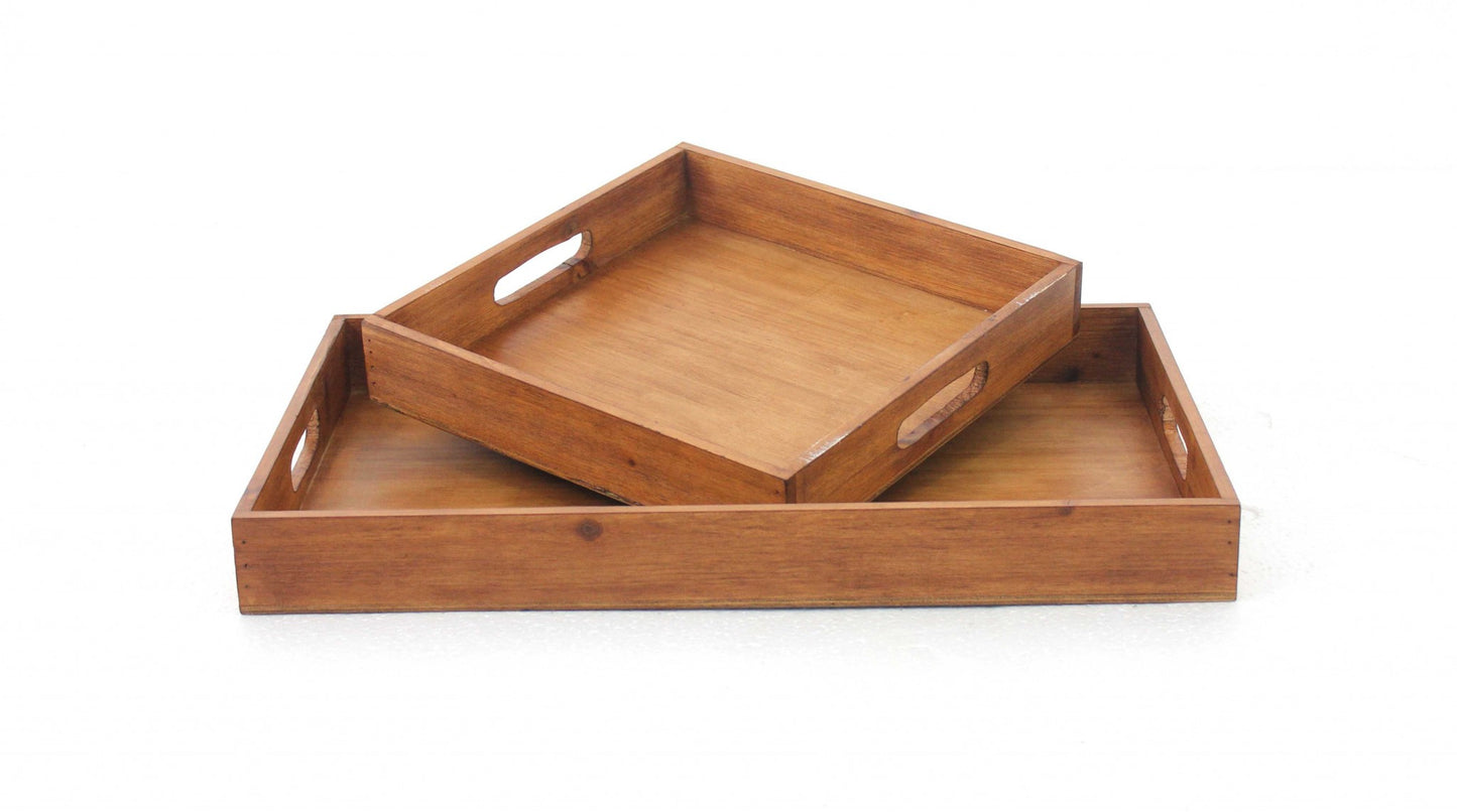 Brown Country Cottage Wooden Serving Tray 2Pc By Homeroots | Trays | Modishstore - 3