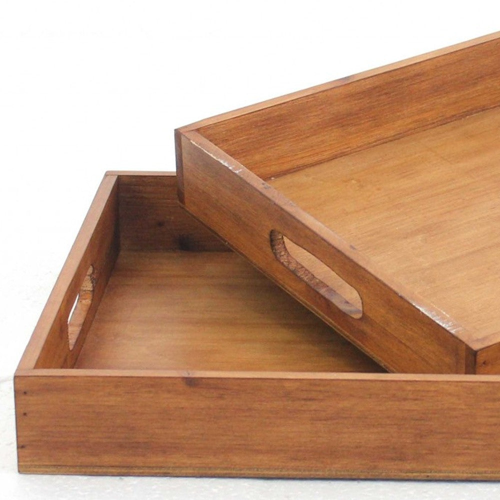 Brown Country Cottage Wooden Serving Tray 2Pc By Homeroots | Trays | Modishstore - 4