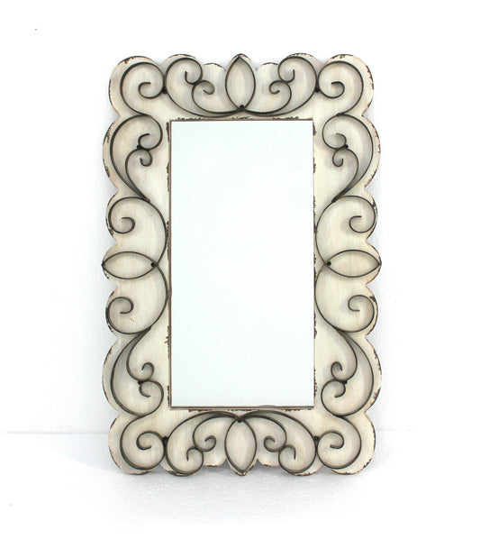 White Vintage Decorative Wood & Metal Wall Mirror By Homeroots | Mirrors | Modishstore