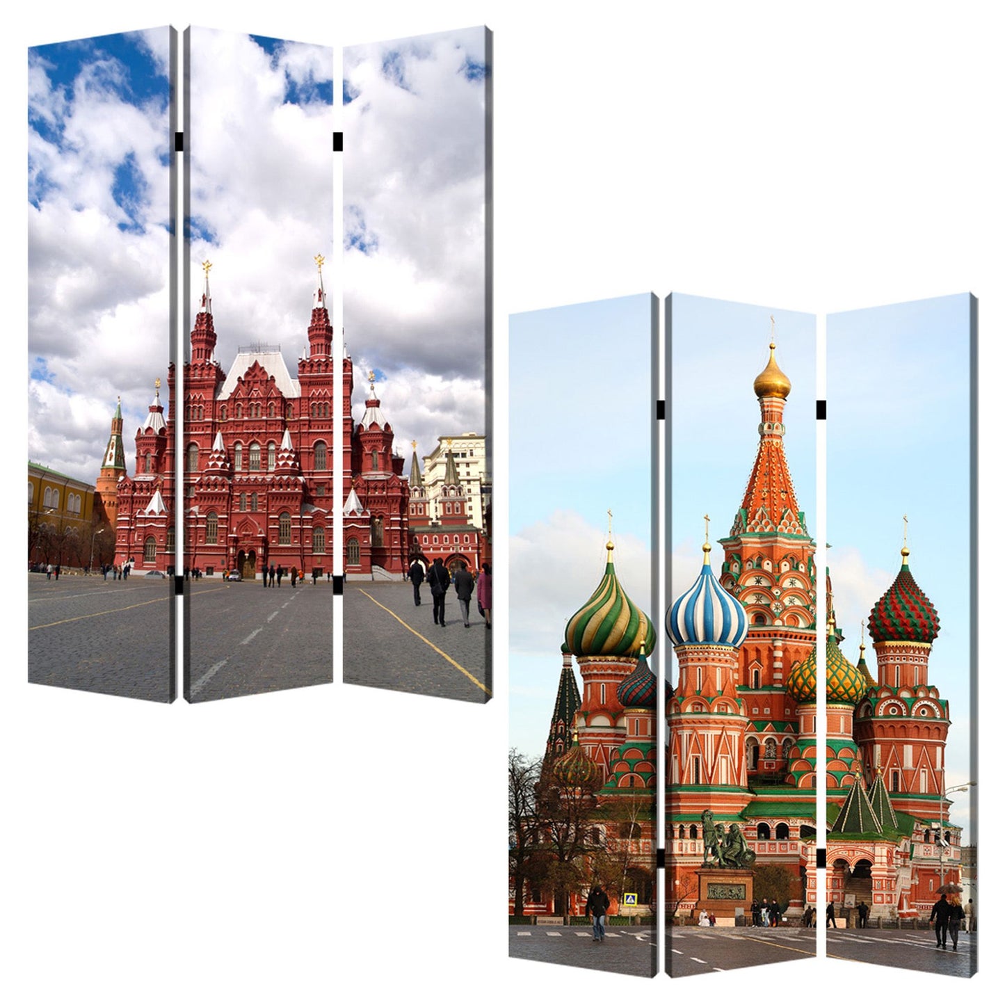 Multi Color Wood Canvas Russia Screen By Homeroots | Room Dividers | Modishstore - 3