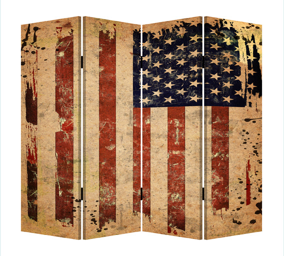 Multi Color Wood Canvas American Flag Screen By Homeroots - 274693 | Room Dividers | Modishstore - 3