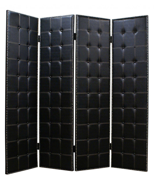 Black Faux leather Screen By Homeroots - 274733 | Room Dividers | Modishstore