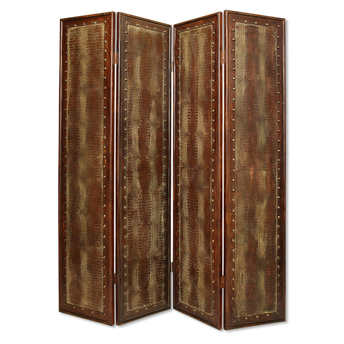 Brown Faux leather Reptillian Screen By Homeroots | Room Dividers | Modishstore - 2