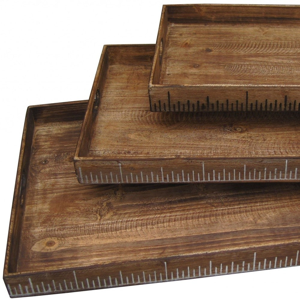 Brown Wood Tray Set By Homeroots - 274824 | Trays | Modishstore - 3