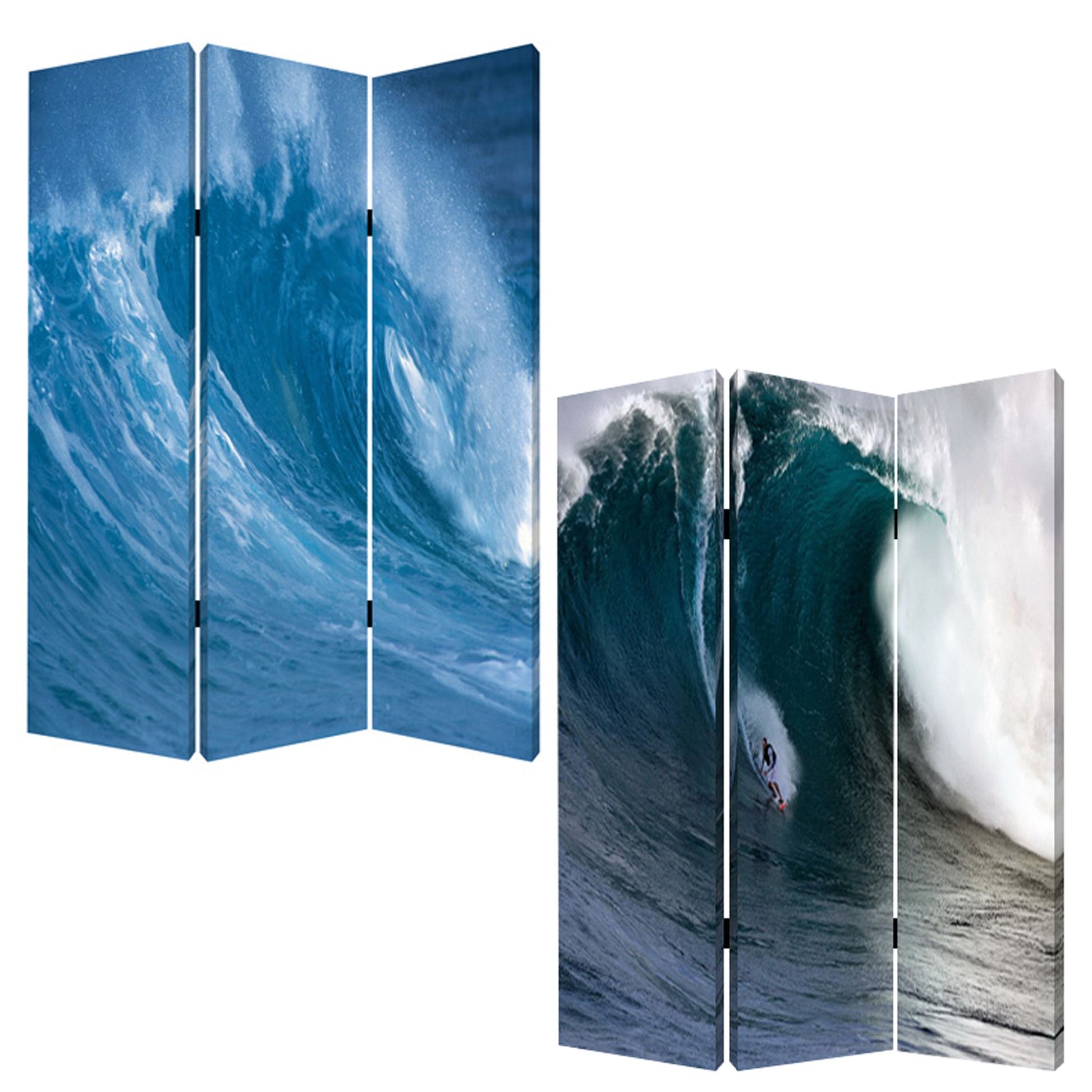 Multi Color Wood Canvas Wave Screen By Homeroots | Room Dividers | Modishstore - 3