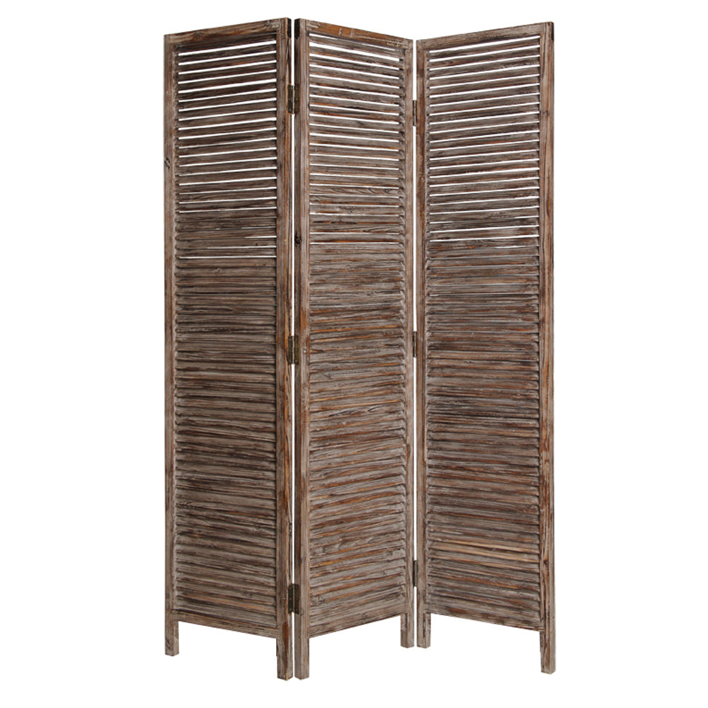 Brown 3 Panel Solid Wood Fortress Screen By Homeroots - 274908 | Room Dividers | Modishstore - 2