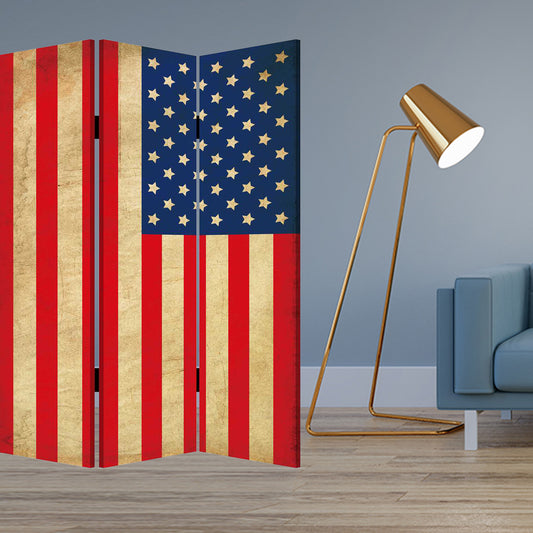 Multi Color Wood Canvas American Flag Screen By Homeroots - 277085 | Room Dividers | Modishstore - 2