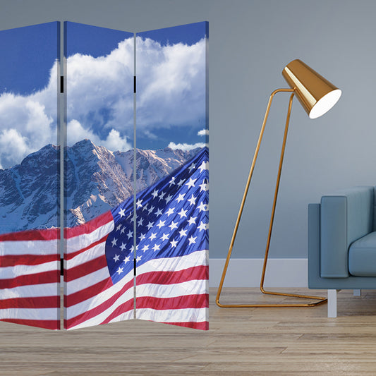 Multi Color Wood Canvas Model American Flag Screen By Homeroots | Room Dividers | Modishstore - 2