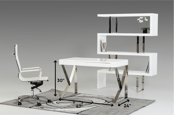 30 White Veneer and Steel Office Desk By Homeroots | Desks | Modishstore - 2