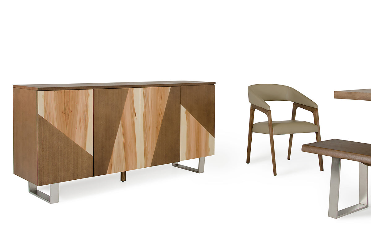 30' Walnut Wood Veneer Leather And Steel Dining Set By Homeroots | Dining Sets | Modishstore - 4