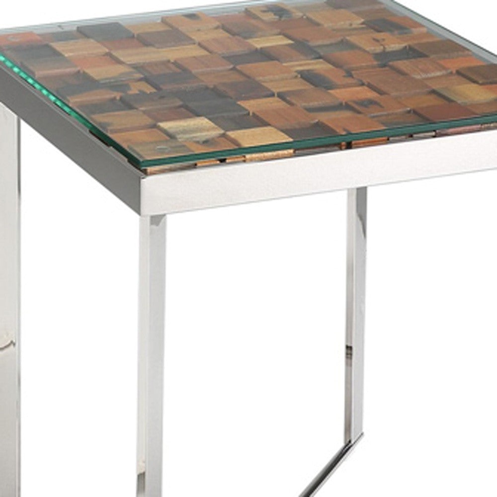 22' Wood Steel and Glass End Table By Homeroots | End Tables | Modishstore - 5