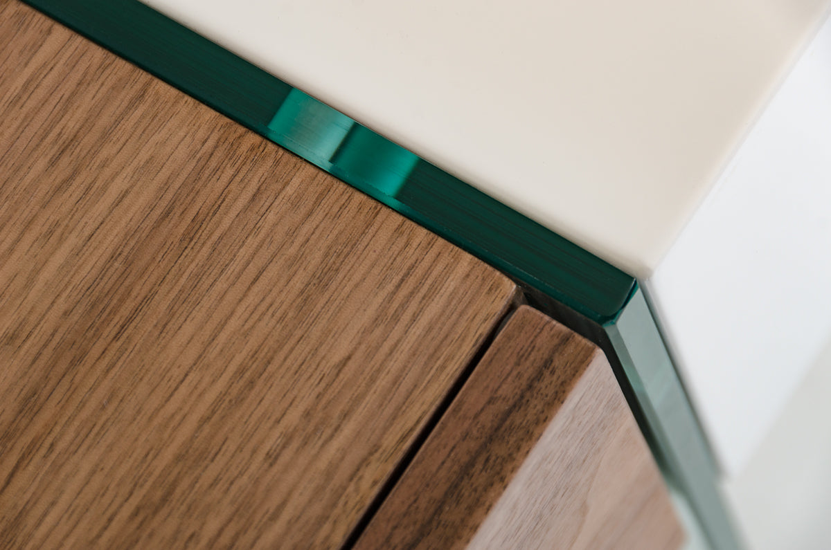 29' White and Walnut Veneer MDF and Glass Floating Console Table By Homeroots | Console Tables | Modishstore - 5