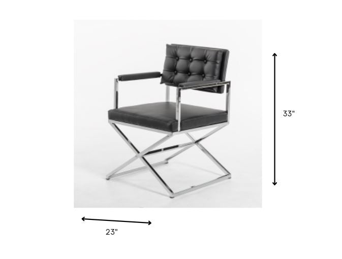 33' Black Leatherette And Steel Dining Arm Chair By Homeroots | Dining Chairs | Modishstore - 4