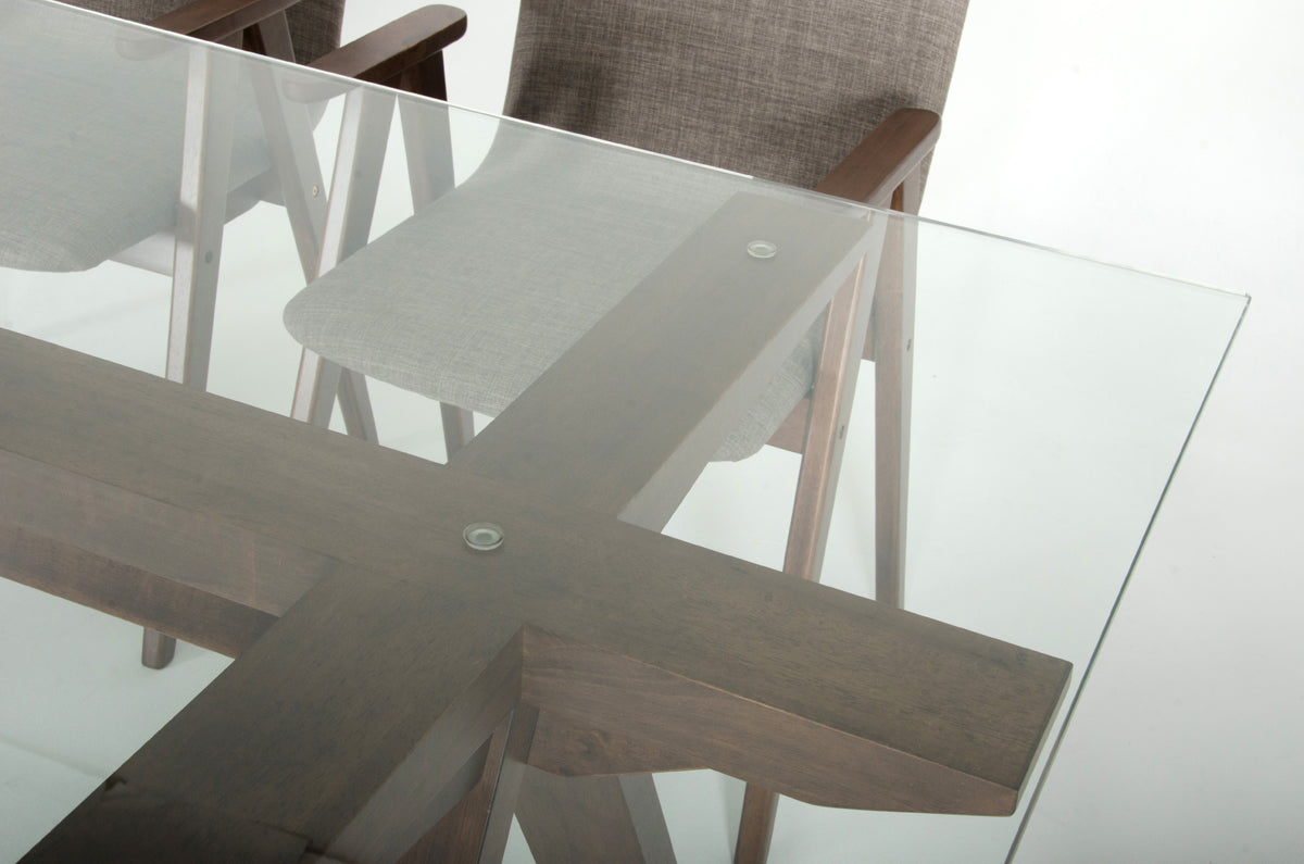 30' Walnut Wood Veneer Mdf And Glass Dining Set By Homeroots | Dining Sets | Modishstore - 5