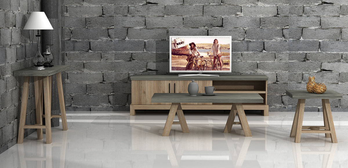 22' Concrete and Solid Acacia Wood End Table By Homeroots | End Tables | Modishstore - 5