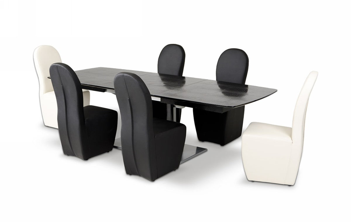 30' Black Crocodile Mdf Hardwood And Metal Dining Table By Homeroots | Dining Tables | Modishstore - 5