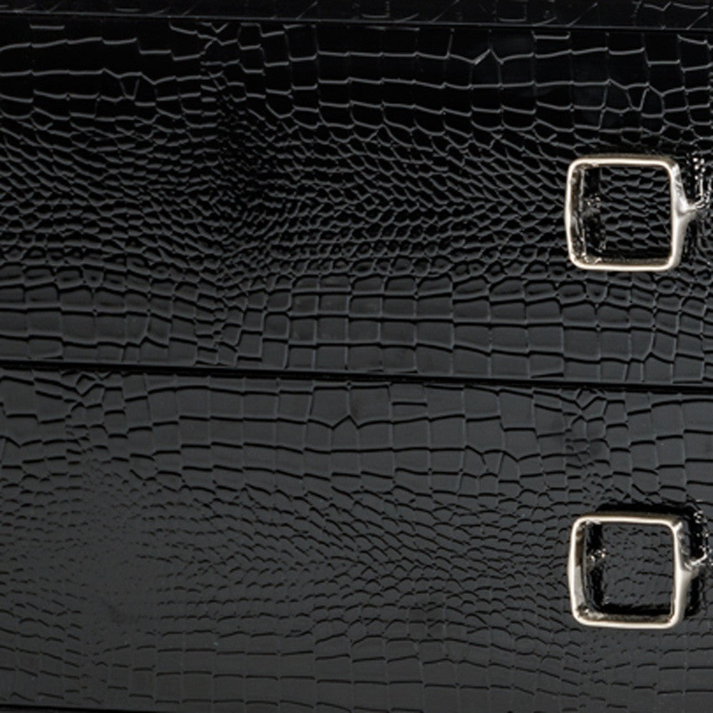 Croc Black Lacquer Faux Crocodile 2 Drawer Nightstand By Homeroots | Nightstands | Modishstore - 5