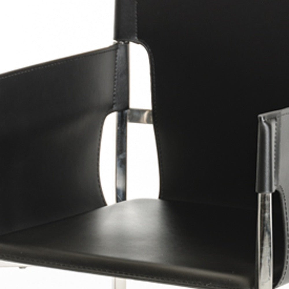 34' Black Eco Leather And Stainless Steel Dining Chair By Homeroots | Dining Chairs | Modishstore - 5