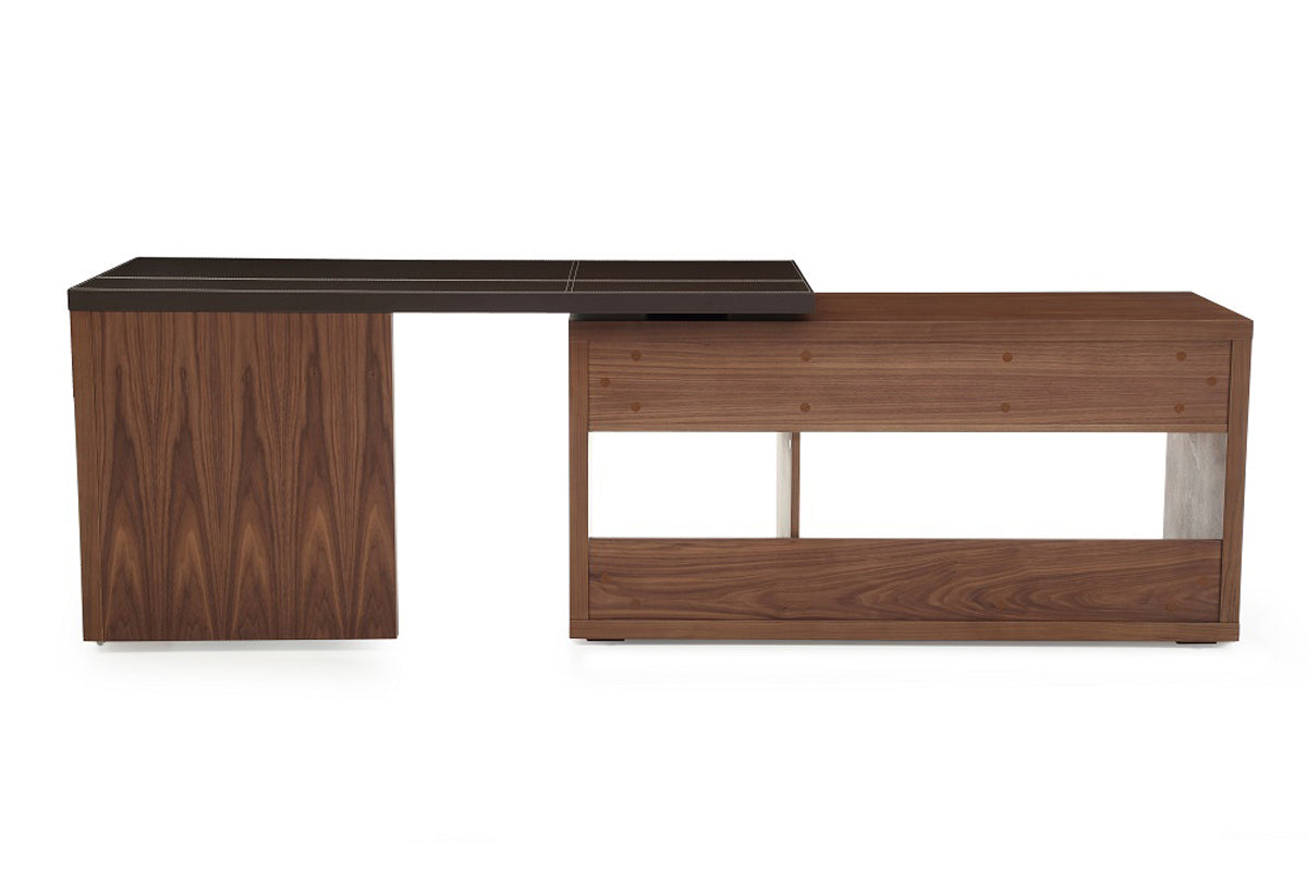 29 Walnut and Brown Veneer L Shaped Desk with a Leather Top By Homeroots | Desks | Modishstore - 5