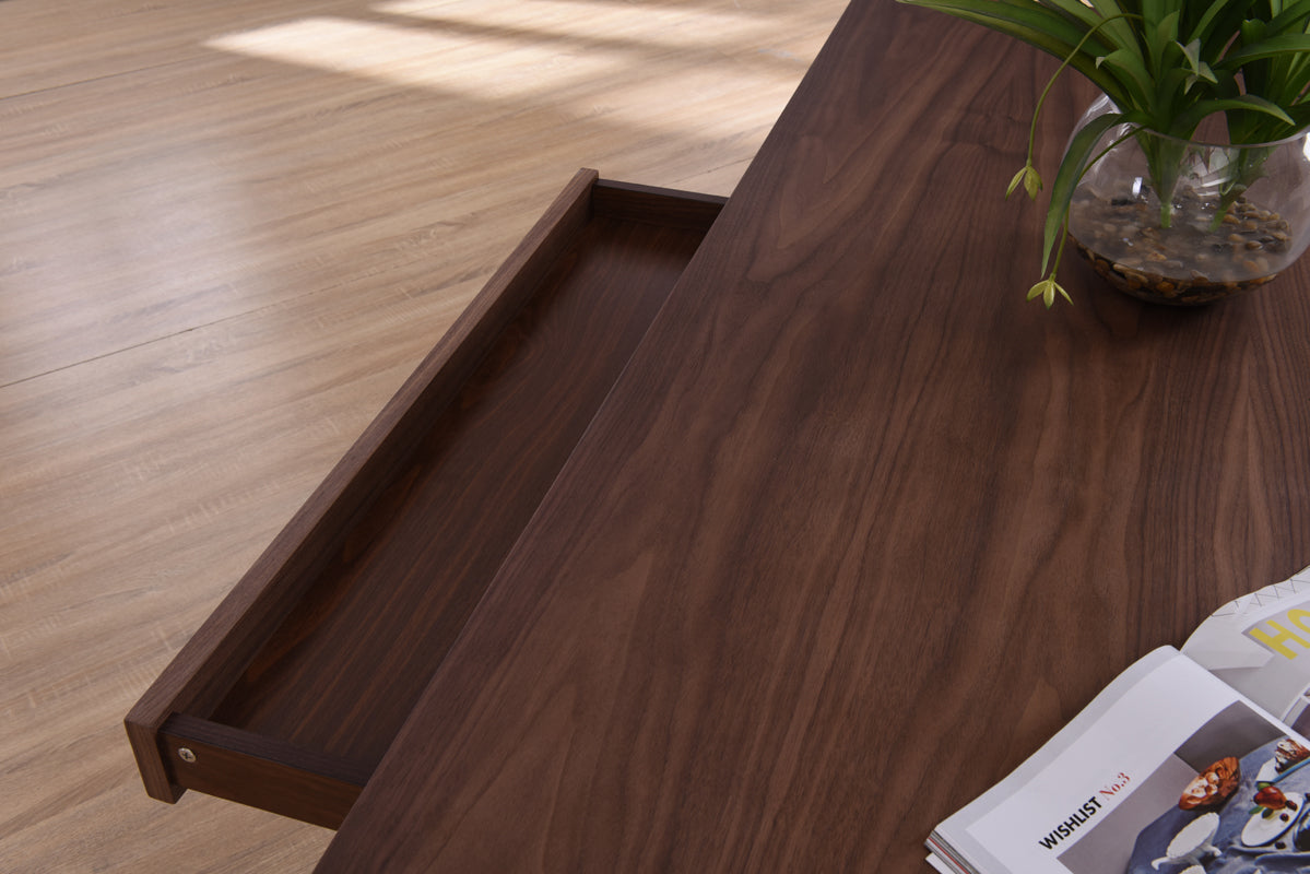 30' Walnut Veneer And Antique Brass Dining Table By Homeroots | Dining Tables | Modishstore - 5