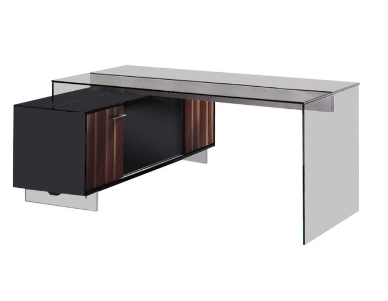 29.5 Glass and Stained Wood Office Desk with a Storage Cabinet By Homeroots | Desks | Modishstore - 2