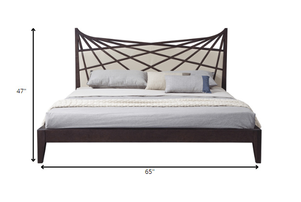 47' Brown Veneer And Beige Bonded Leather Queen Bed By Homeroots | Beds | Modishstore - 4